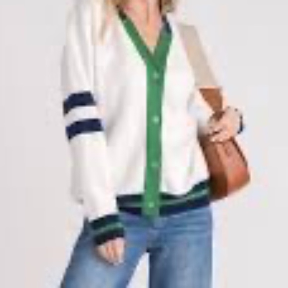 NWOT Oneleven Loose Striped Contrast Color Knitted Cardigan, Size Large - Picture 2 of 5